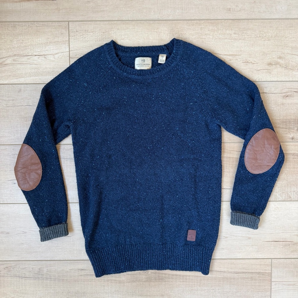 Scotch & Soda Dark Blue Sweater with Leather Elbow Patches